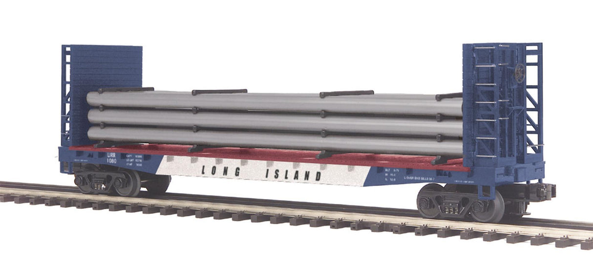 MTH 20-98371 Long Island O Scale Premier Flat Car - w/Bulkheads & Pipe Load