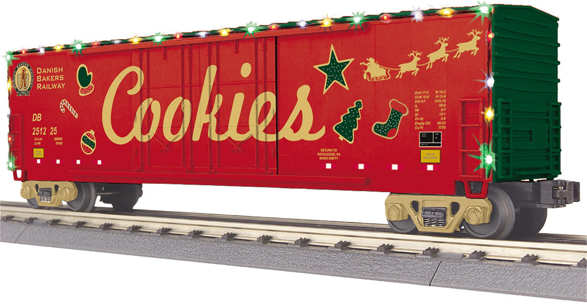 MTH RAILKING 30-71258 CHRISTMAS 50' DOUBLE DOOR PLUGGED BOXCAR WITH LED LIGHTS