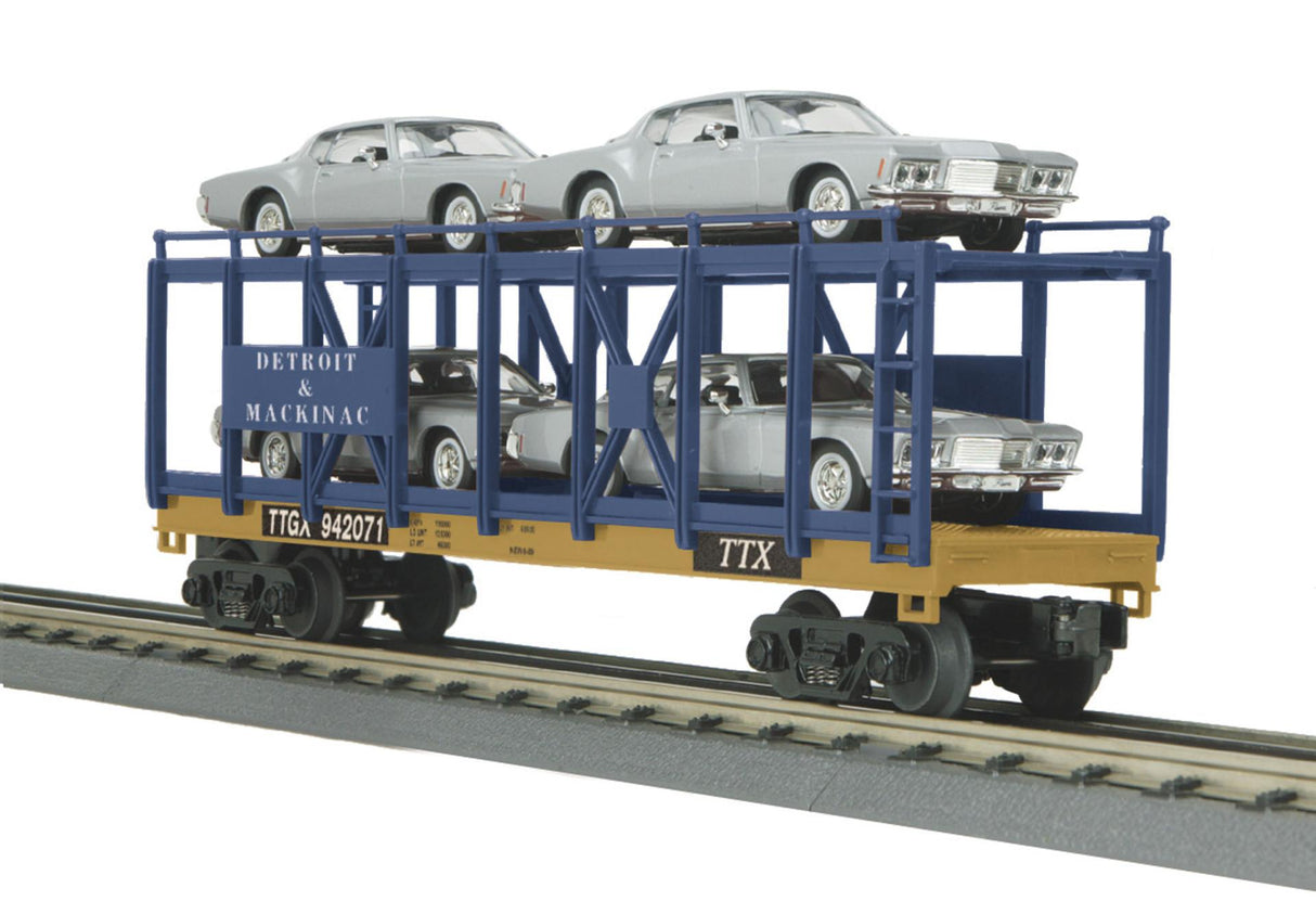 MTH 30-76196 Detroit & Mackinac O Gauge RailKing Auto Carrier Flat Car w/(4) '71 Buick Riviera's