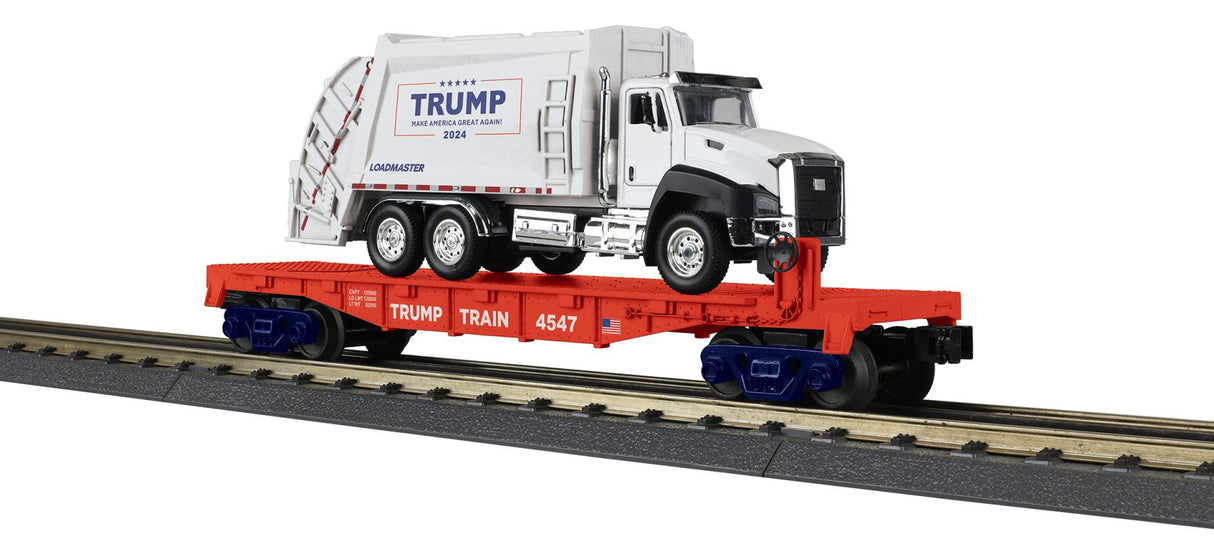 Donald J. Trump O Gauge RailKing Flat Car with Garbage Truck 30-76928