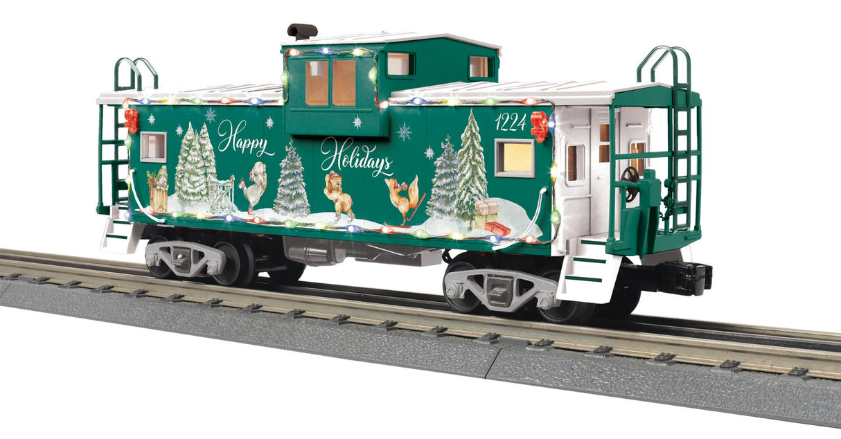 MTH 30-77414 O Gauge RailKing Christmas Extended Vision Caboose with LED Lights