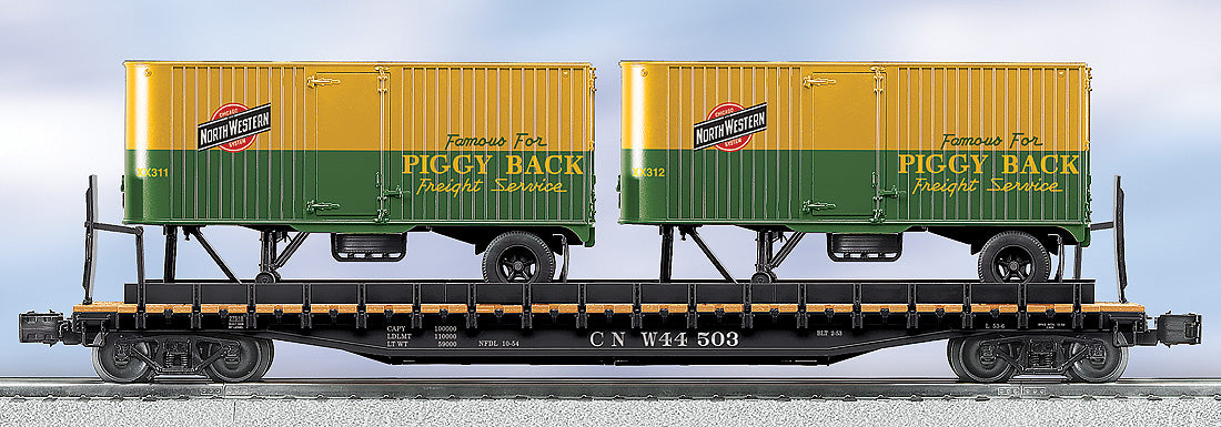 Lionel 6-27518 Chicago & North Western PS-4 Flatcar with Piggyback Trailers #44503