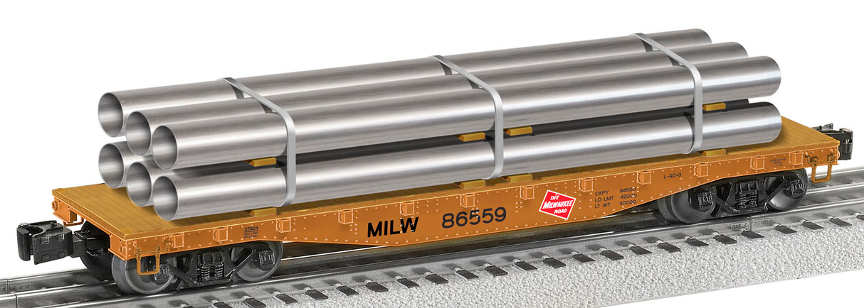 Lionel 6-27824 Milwaukee Road 40' Flatcar with Metal Pipes #86559