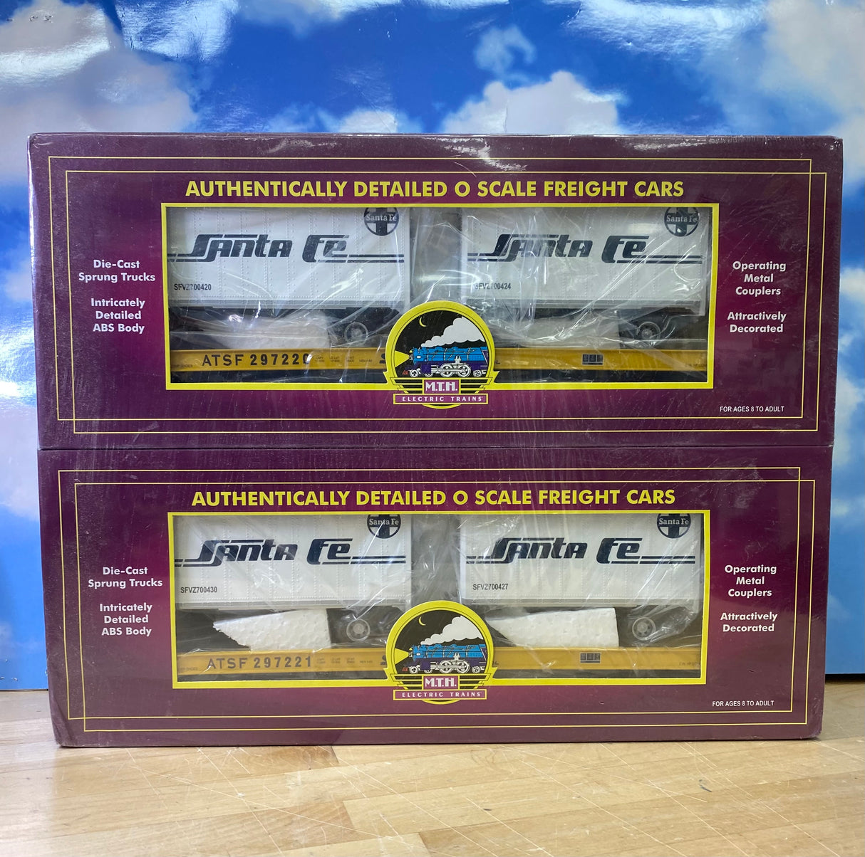 MTH 20-98121 Santa Fe O Scale Premier Flat Car 2-Car Set