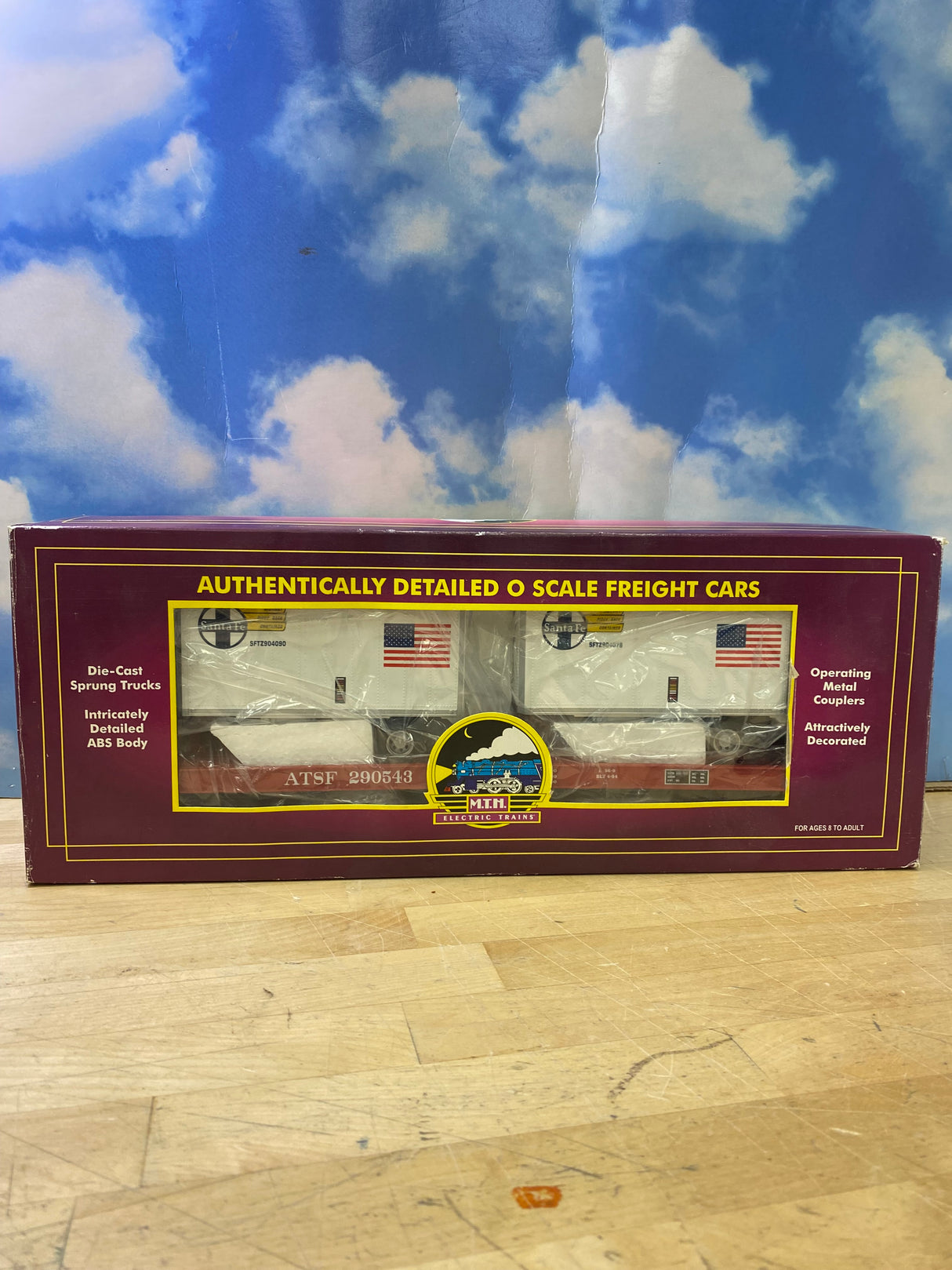 MTH 20-90013C MTH Premier Santa Fe Flat Car w (2) 20’ Trailers