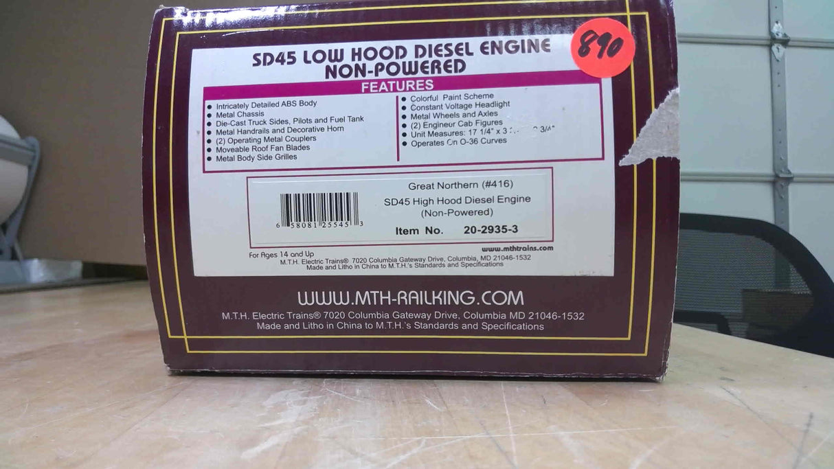 MTH Great Northern O Scale Premier SD45 Low Hood Diesel Engine (Non-Powered) New in Box