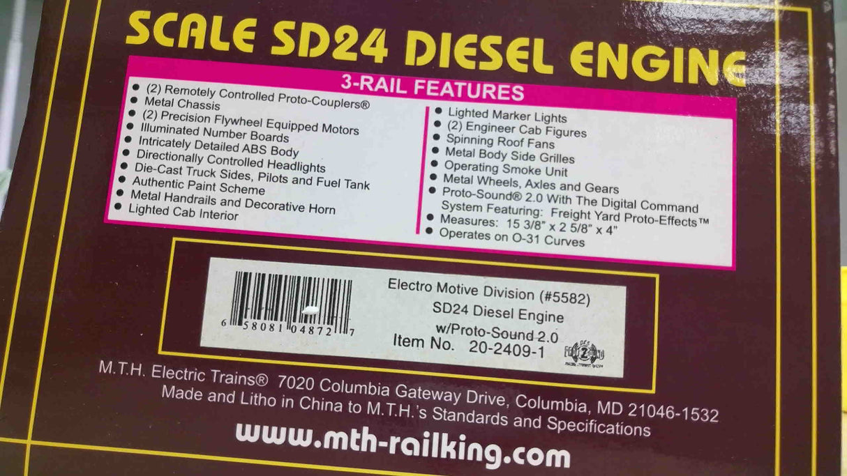 MTH Electro Motive Division O Scale Premier SD24 Diesel Engine - With Proto-Sound 2.0