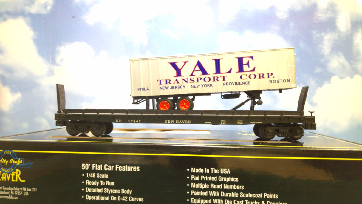 Weaver U23002LD New Haven Yale 50' Flatcar with 35' Trailer (3-Rail)