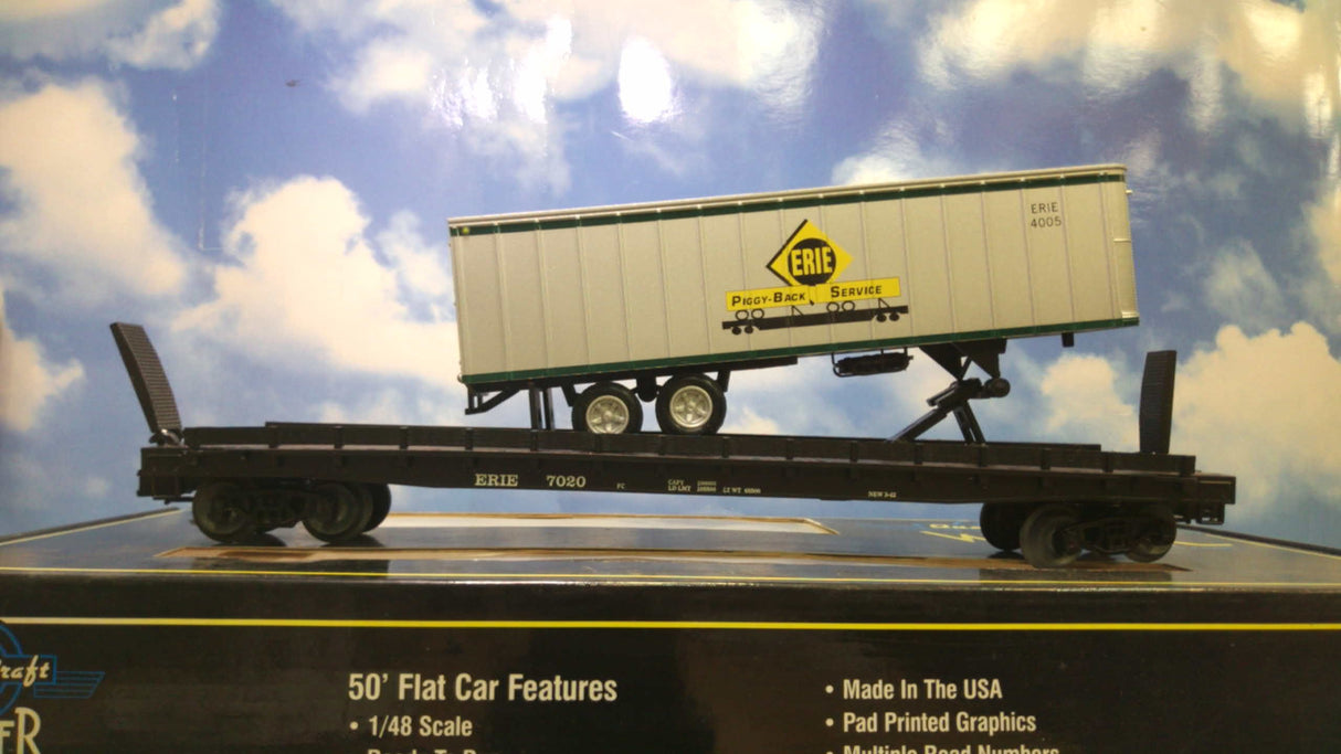 Weaver U7020LD Erie 50' Flatcar with 35' Trailer (3-Rail)