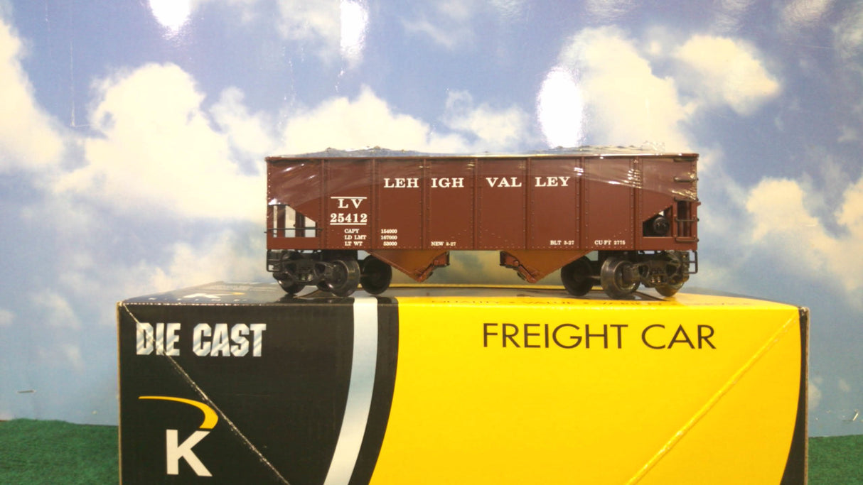 K-Line K6253 Lehigh Valley 2-Bay Ribbed Hopper with Real Coal Load