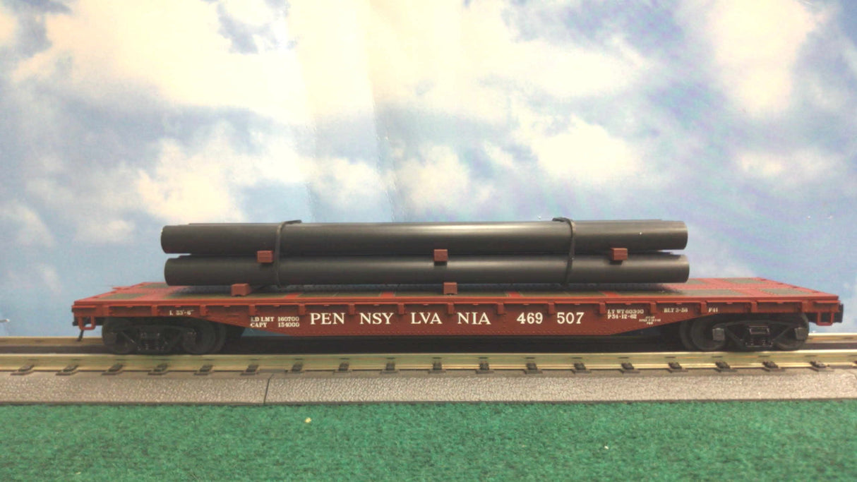 Atlas #0940-2 Trainman Pennsylvania 52'6" Flat Car with Pipe Load (3-Rail)