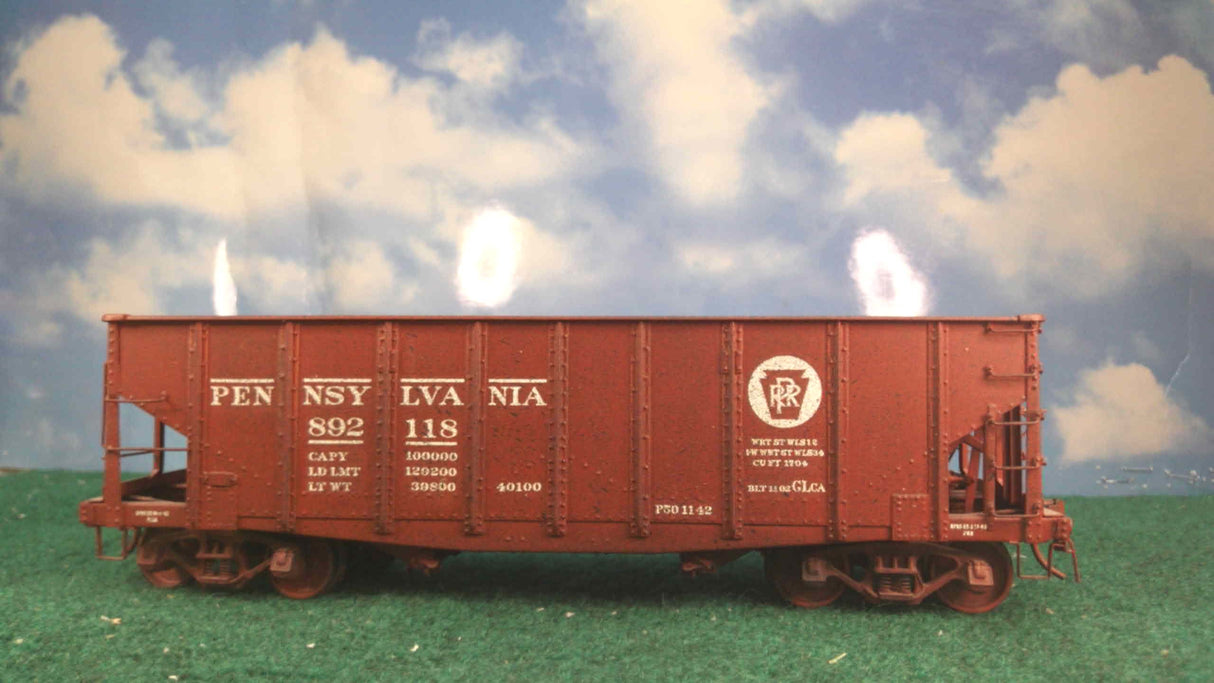 Rich Yonder Models Brass Pennsylvania 50 Ton Steel Ribbed Fishbelly Twin Hopper Car