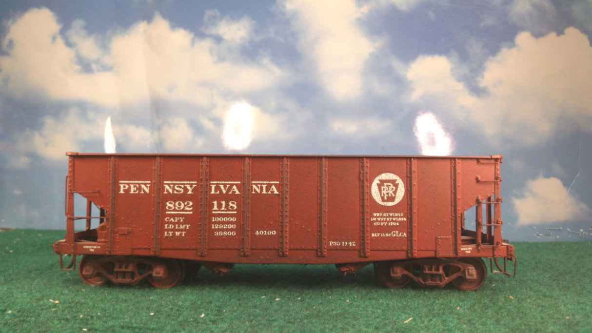Rich Yonder Models Brass Pennsylvania 50 Ton Steel Ribbed Fishbelly Twin Hopper Car