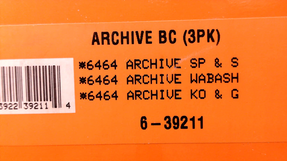 Lionel 6-39211 Archive 3-Pack 6464 Boxcars SP&S, Wabash, KO&G