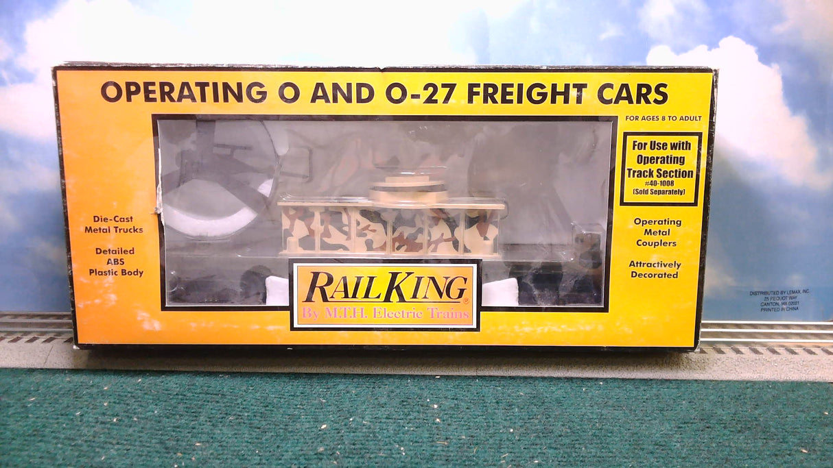 MTH RAILKING U.S.ARMY FLAT CAR W/OPERATING HELICOPTER 30-79077