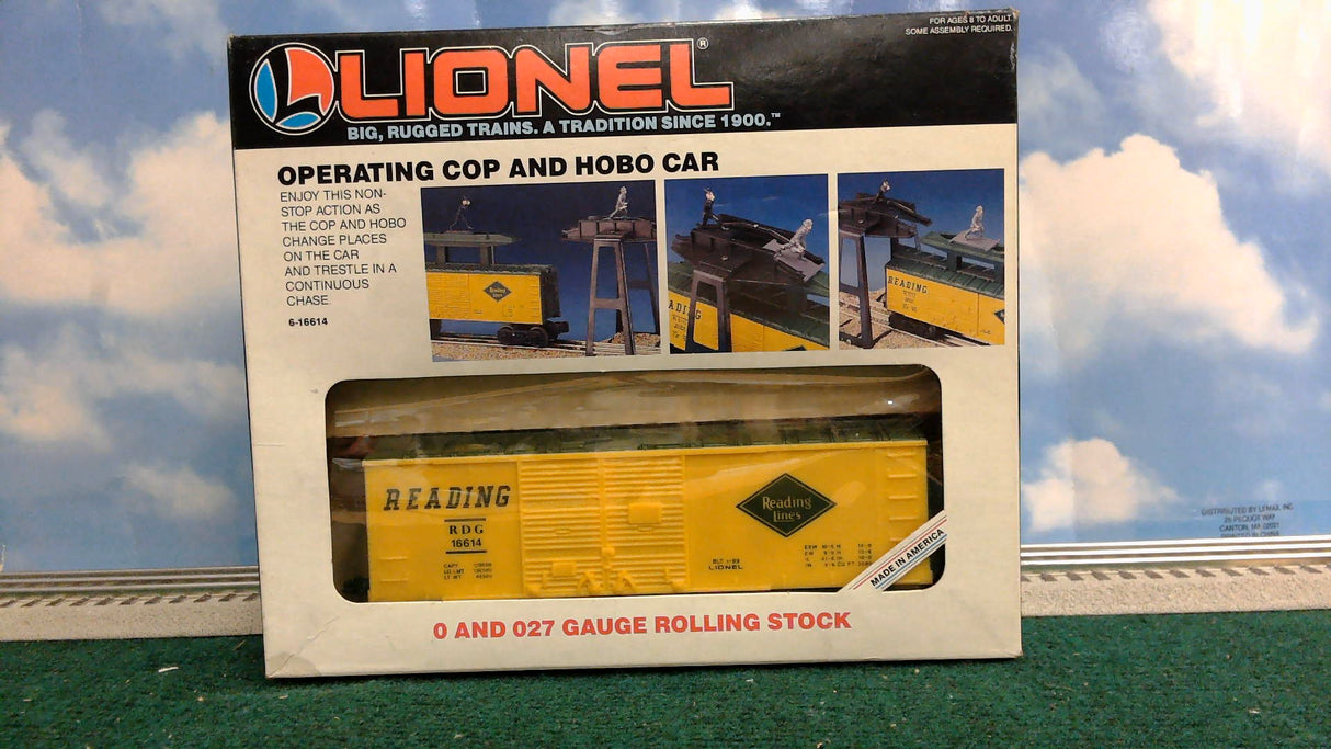 Lionel 6-16614 O Gauge Reading Operating Cop and Hobo Boxcar