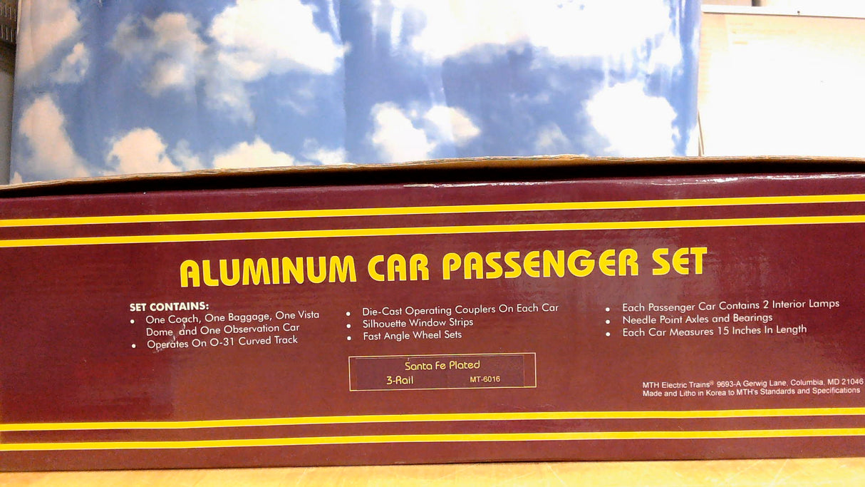 MTH MT-6016 SANTA FE PLATED ALUMINUM CAR PASSENGER SET