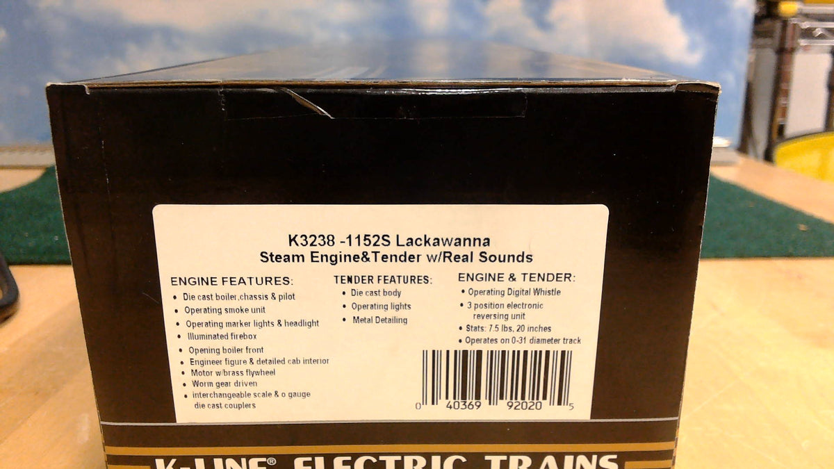 K-LINE K3238-1152S LACKAWANNA STEAM ENGINE&TENDER W/REAL SOUNDS