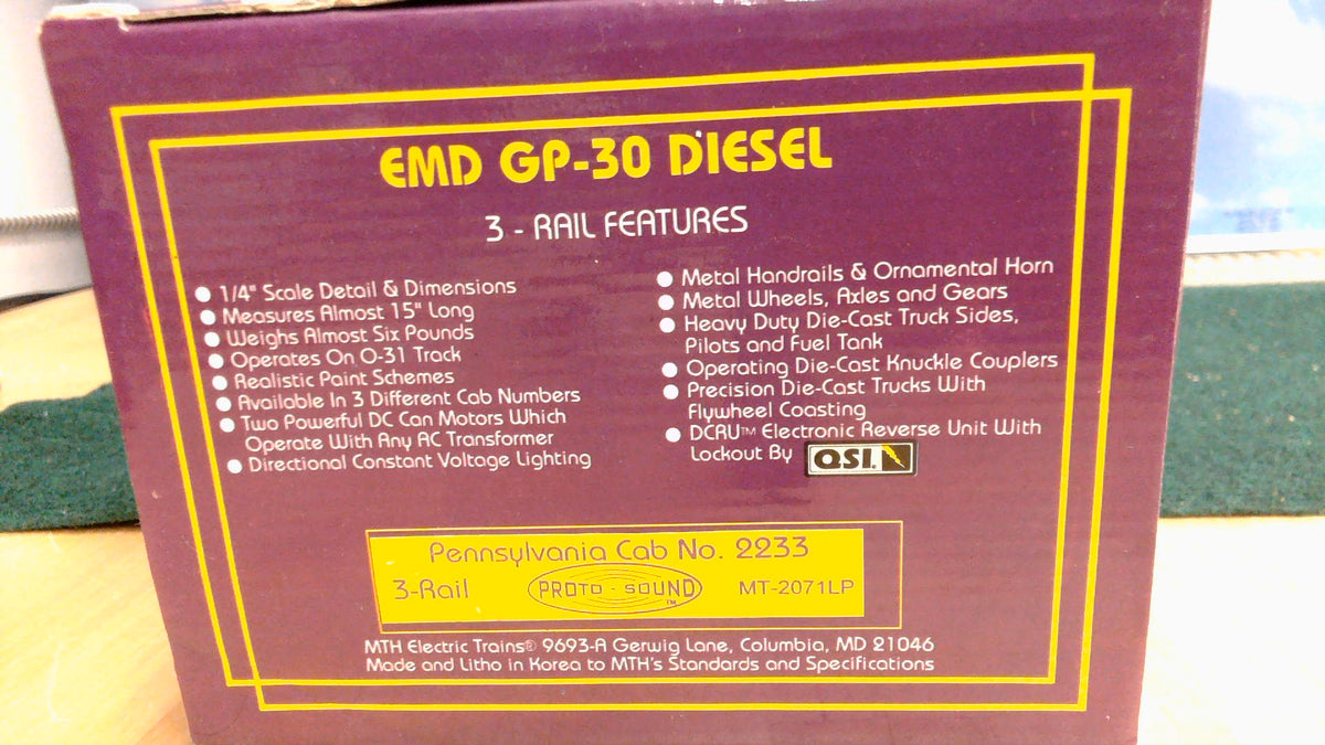MTH MT-2071LP PENNSYLVANIA EMD GP-30 DIESEL W/PROTO-SOUND QSI