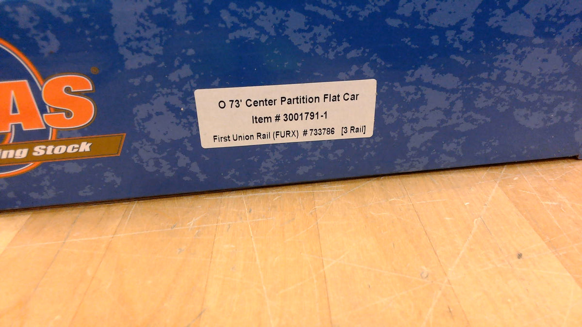 ATLAS #3001791-1 O-GAUGE 73' CENTER PARTITION FLAT CAR (3 RAIL) FIRST UNION RAIL