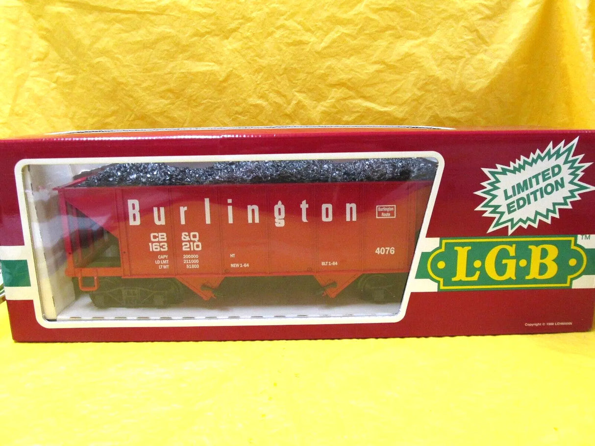 LGB G 4076 M 01 Burlington 2-Bay Hopper with Coal Load - New in Original Box