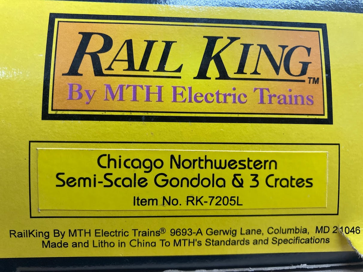 MTH RailKing: RK-7205L: Chicago Northwestern Semi-Scale Gondola & 3 Crates
