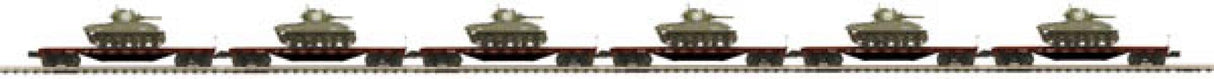 MTH 20-90549 Pennsylvania 6-Car 50-Ton 41' Wood Flat Car Set w/Sherman Tank Load