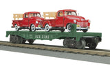 MTH 30-76177 Reading RailKing Flat Car w/(2) Red 3100 Pickup w/Stake Bed
