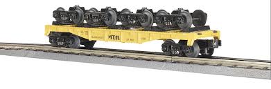 MTH RailKing 30-7669: MTH TRANSPORT Flat Car w/4 Freight Trucks