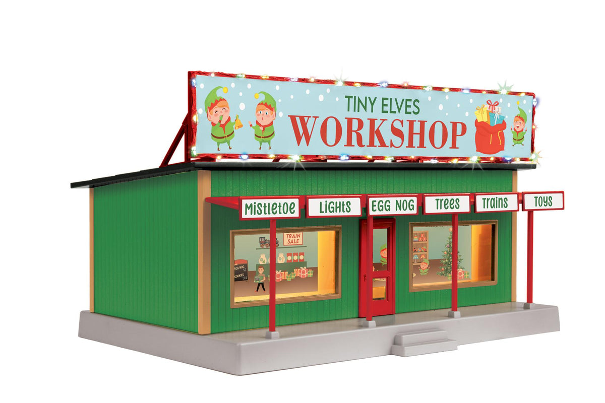 MTH 30-90759 O Scale RailKing Tiny Elves Workshop Road Side Stand w/Operating Christmas Lights