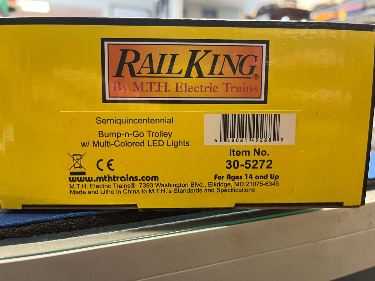MTH 30-5272 O Gauge RailKing Semiquincentennial Bump-n-Go Trolley With LED Lights