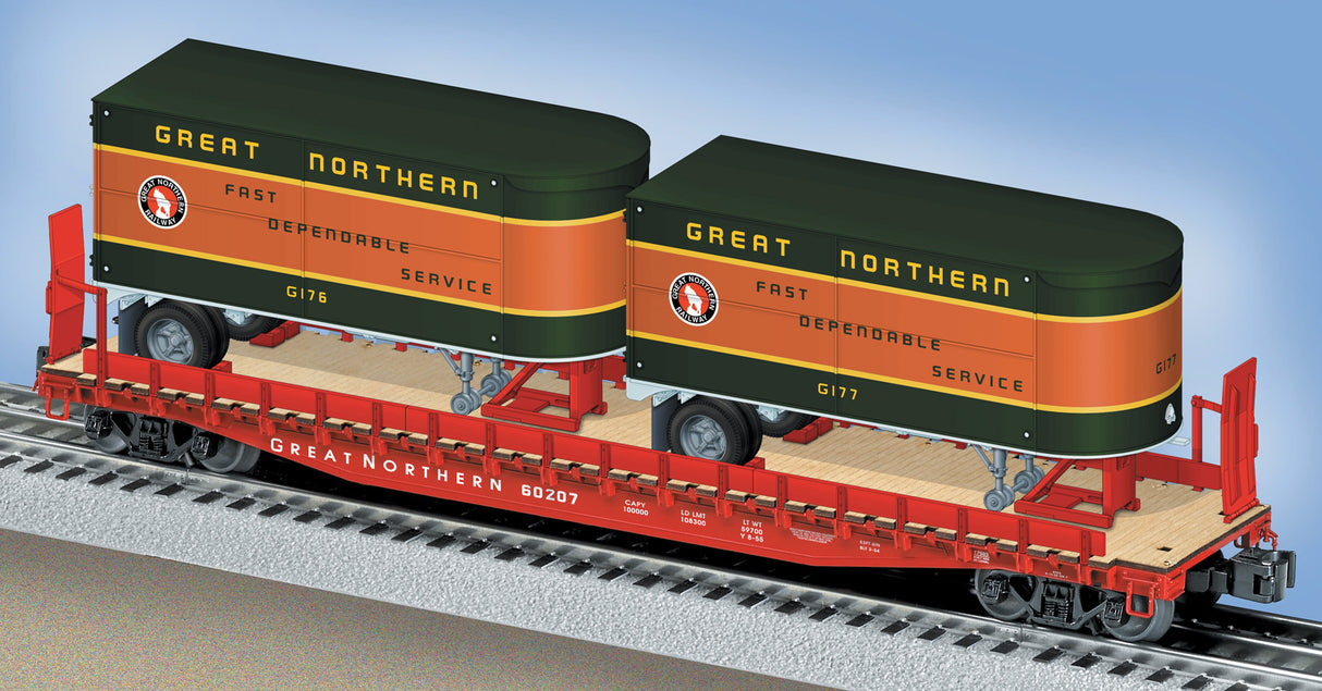 Lionel 6-17583 Great Northern PS-4 Flatcar with Piggyback Trailers #60207