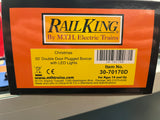 MTH 30-70170 O Gauge RailKing Christmas 4-Car 50’ Double Door Plugged Boxcar Set With LED Lights Set