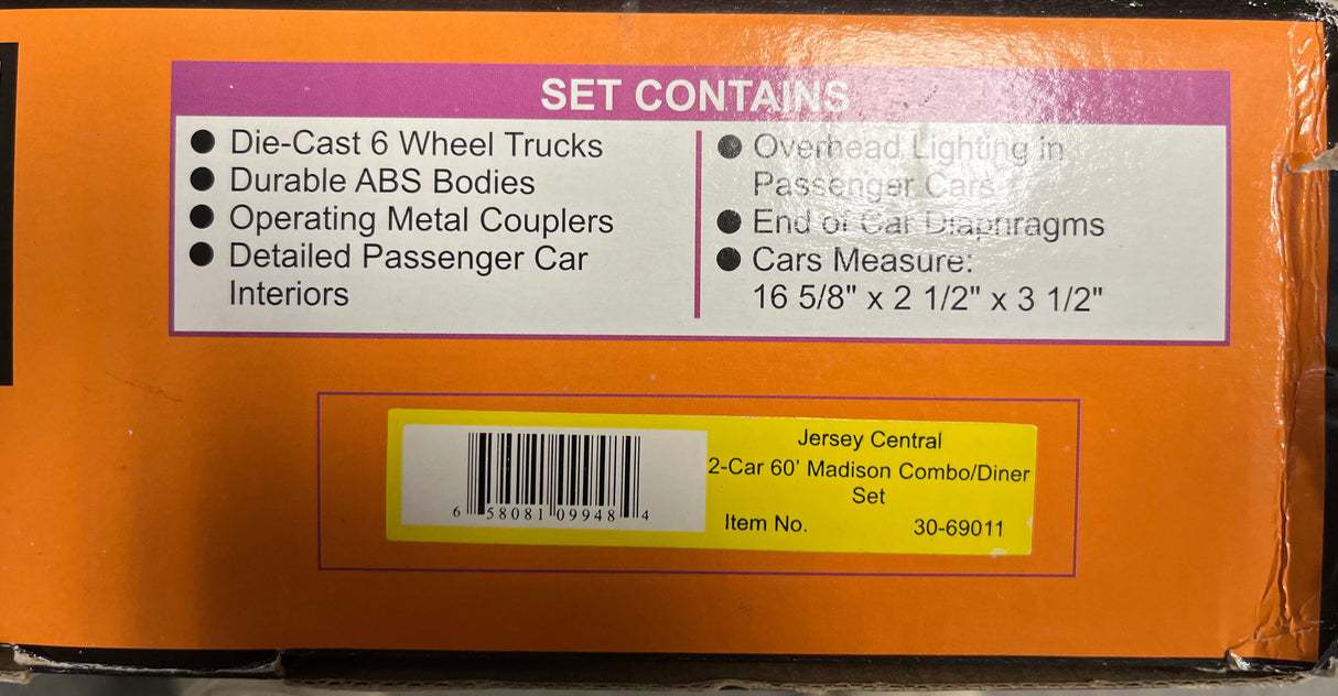 MTH RAILKING 30-69012 JERSEY CENTRAL MADISON PASSENGER CAR SET OF 7
