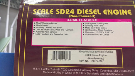 MTH  Electro Motive Division O Scale Premier SD24 Diesel Engine (Non-Powered)