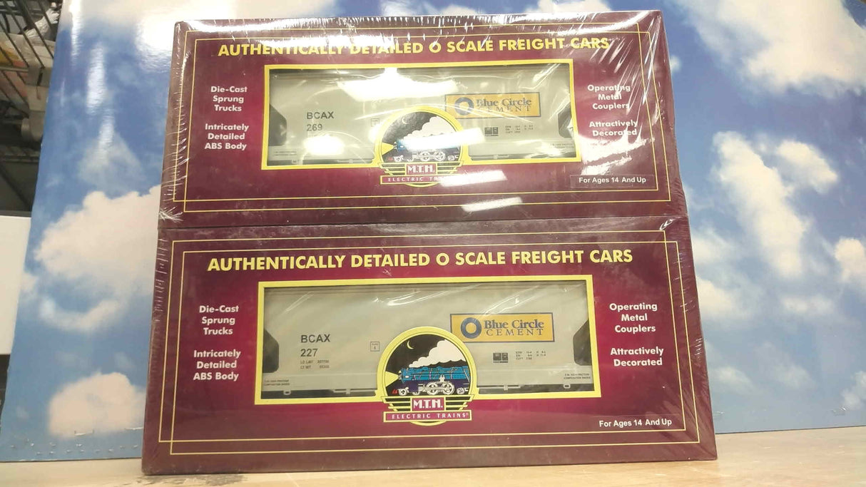 MTH 20-97667 Blue Circle Cement O Scale Premier 2-Bay Centerflow Hopper 2 Pack New in Box
