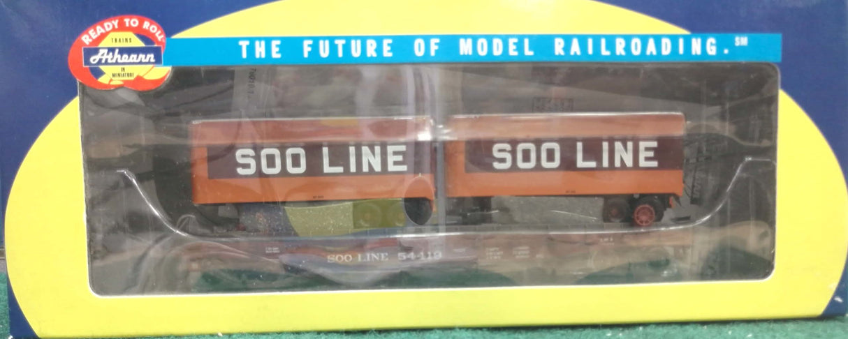 Athearn 92357 Soo Line 50' Flat with Two 25' Trailers
