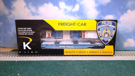 K-Line K691-8019 NYPD Flat Car with SUV and Tow Truck