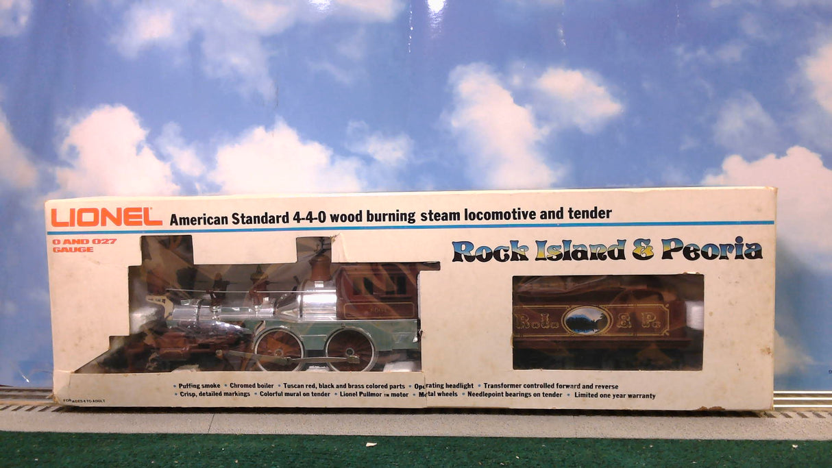 Lionel LNL6-8004 American Standard 4-4-0 Wood Burning Steam Locomotive & Tender & Passenger Cars Rock Island & Peoria
