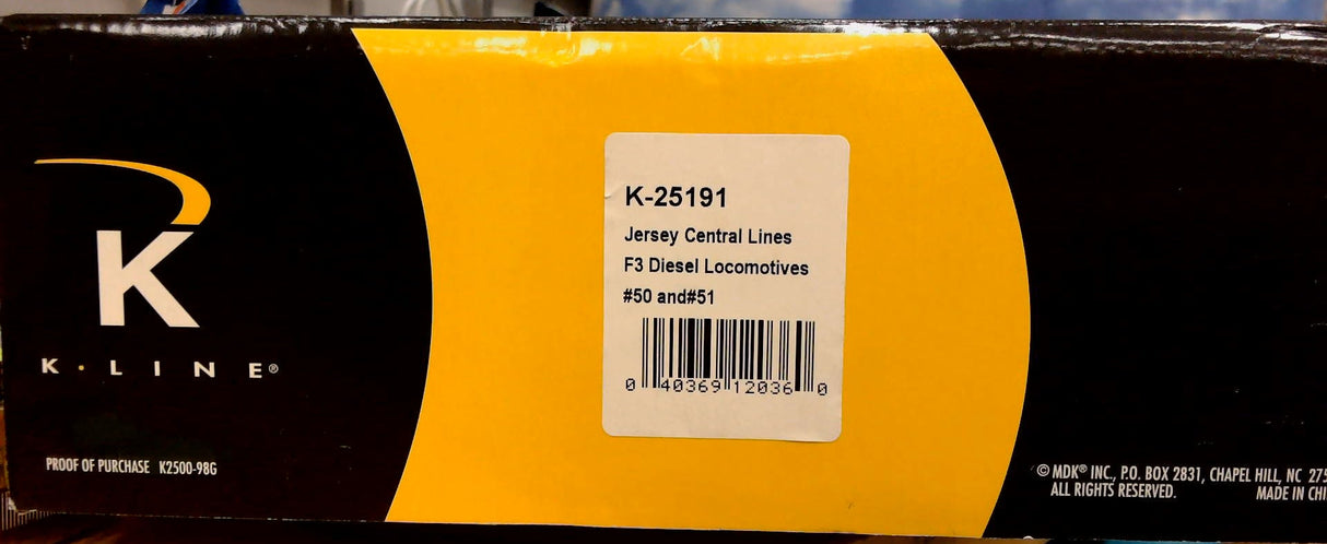 K-Line K-25191 Jersey Central Lines F3 A/A PWR/DMY TMCC #50/51