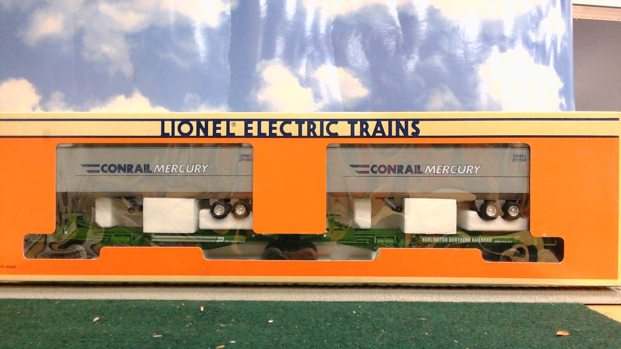 Lionel 6-52041 O Gauge LOTS 1994 Burlington Northern TTUX Flat Car with Trailers