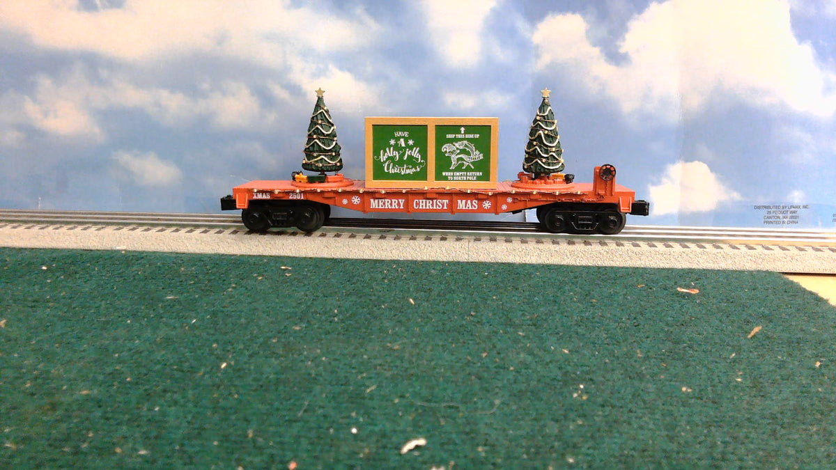 MTH RAILKING 30-76821 CHRISTMAS FLAT CAR W/LIGHTED CHRISTMAS TREES