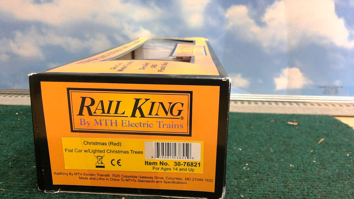 MTH RAILKING 30-76821 CHRISTMAS FLAT CAR W/LIGHTED CHRISTMAS TREES