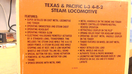 LIONEL 6-18025 TEXAS & PACIFIC L-3 4-8-2 STEAM LOCOMOTIVE