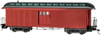 BACHMANN SPECTRUM 26498 ON30 TWO DOOR BAGGAGE CAR WITH LIGHTED INTERIOR UNLETTERED - BURGUNDY & BLACK