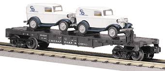 MTH RailKIng 30-8304: Chesapeake & Ohio Flat Car w/ 2 Ertl Panel Vans